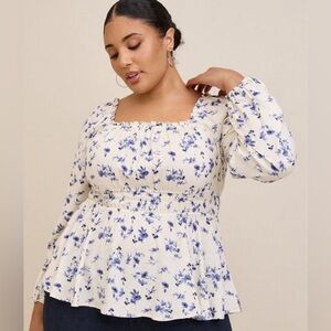 Torrid Floral Rayon Slub Smocked Top
